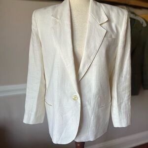 Vintage Talbots 100% Linen Single Breasted Blazer Jacket Coat 8P ivory white